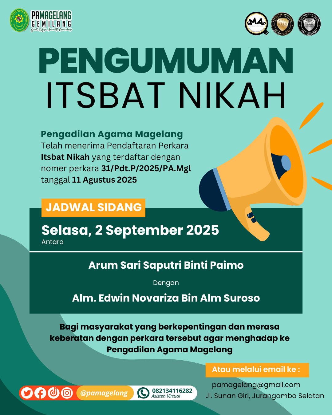 Pengumuman Itsbat Nikah 31/Pdt.P/2025/PA.Mgl