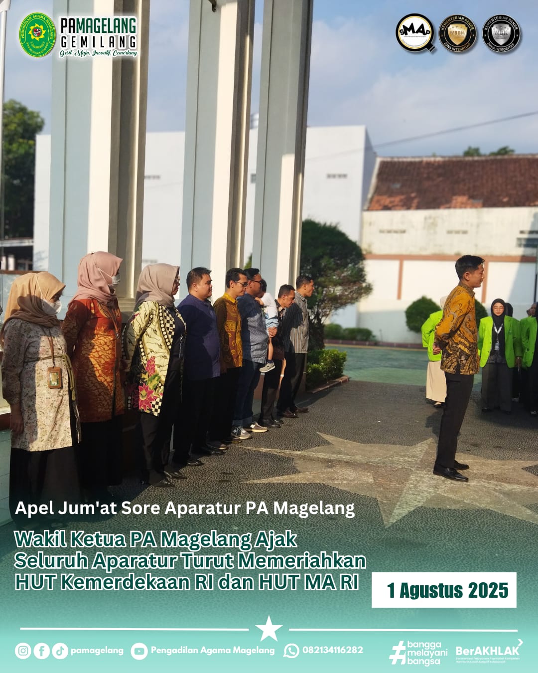 Apel Jumat Sore, Wakil Ketua PA Magelang Ajak Seluruh Aparatur Turut Memeriahkan HUT Kemerdekaan RI dan HUT MA RI