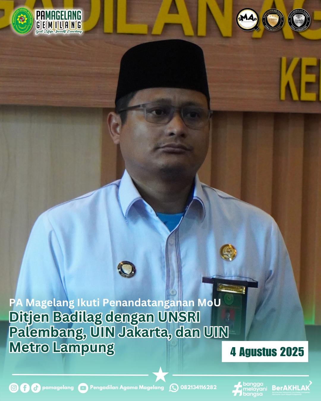 PA Magelang Ikuti Penandatanganan MoU Ditjen Badilag dengan UNSRI Palembang, UIN Jakarta, dan UIN Metro Lampung Secara Daring