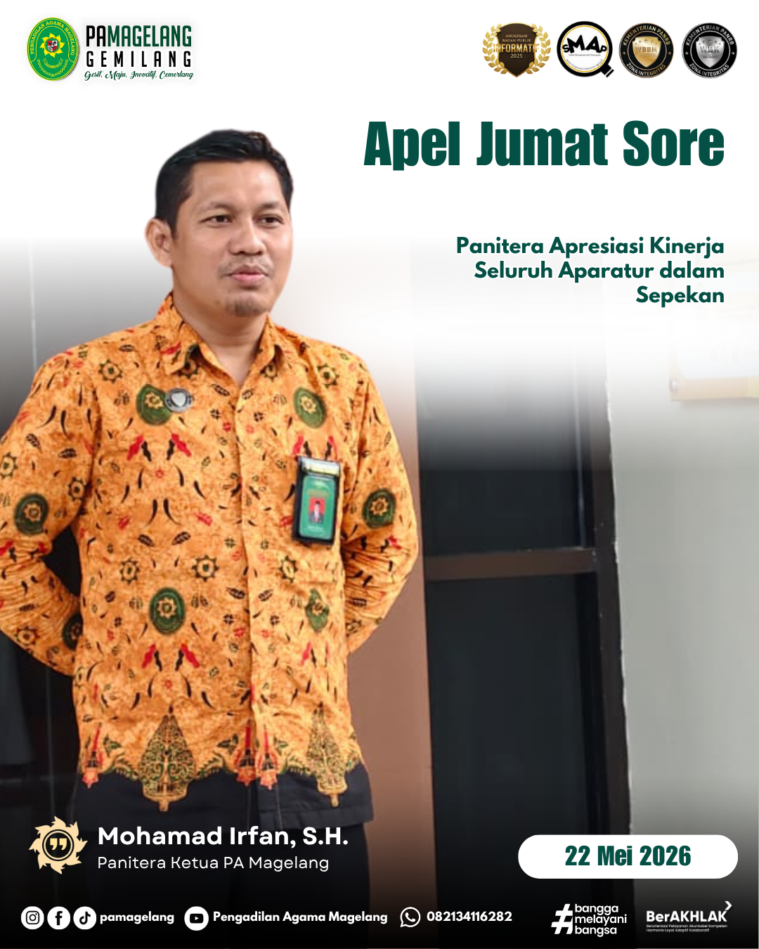 Apel Sore Pengadilan Agama Magelang, Panitera Apresiasi Kinerja Seluruh Aparatur dalam Sepekan