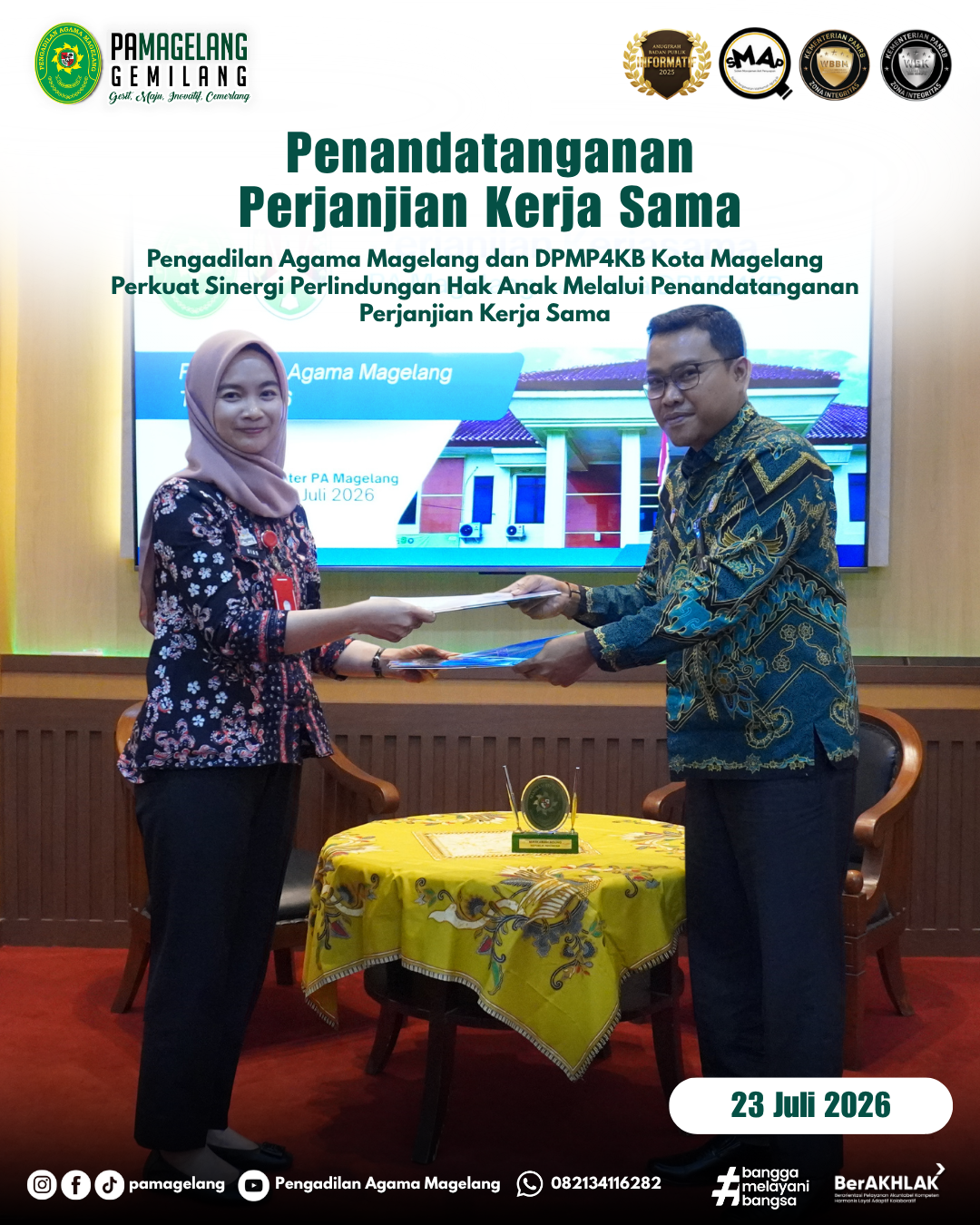 Pengadilan Agama Magelang dan DPMP4KB Kota Magelang Perkuat Sinergi Perlindungan Hak Anak Melalui Penandatanganan Perjanjian Kerja Sama