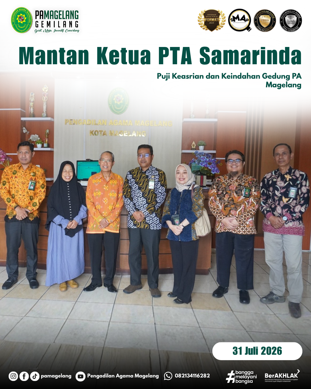 Mantan Ketua PTA Samarinda Puji Keasrian dan Keindahan Gedung PA Magelang