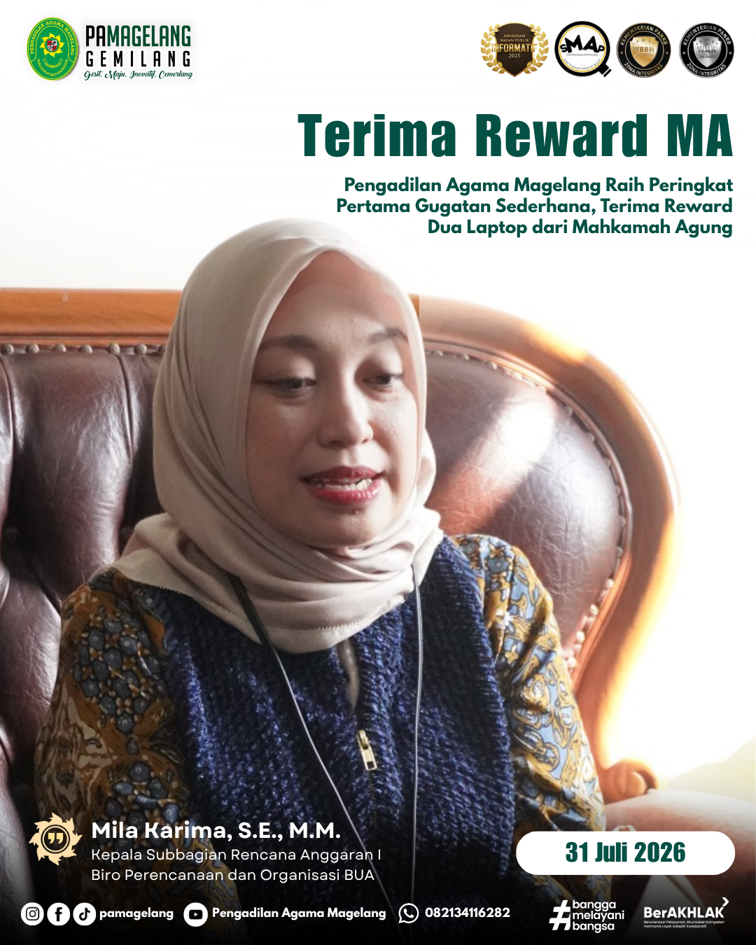 Pengadilan Agama Magelang Raih Peringkat Pertama Gugatan Sederhana, Terima Reward Dua Laptop dari Mahkamah Agung