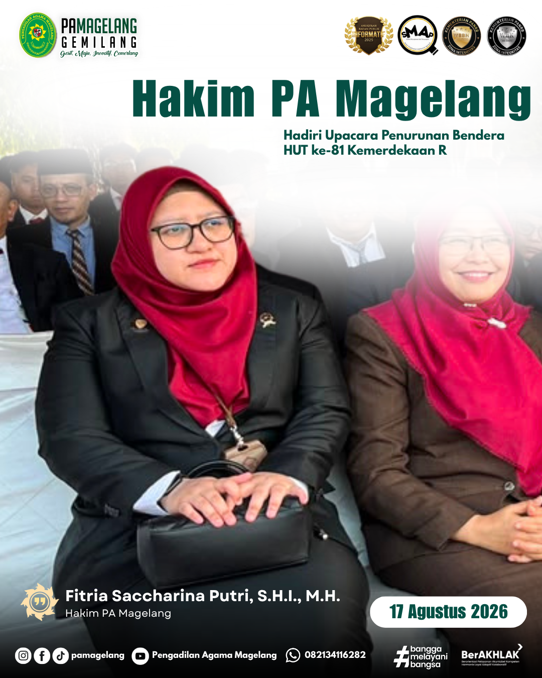 Hakim PA Magelang Hadiri Upacara Penurunan Bendera HUT ke-81 Kemerdekaan RI
