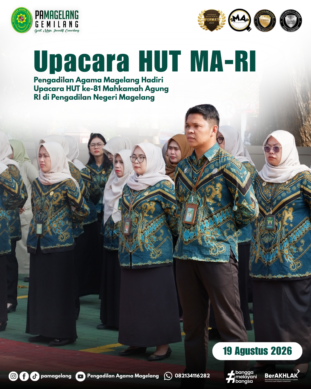 Pengadilan Agama Magelang Hadiri Upacara HUT ke-81 Mahkamah Agung RI di Pengadilan Negeri Magelang