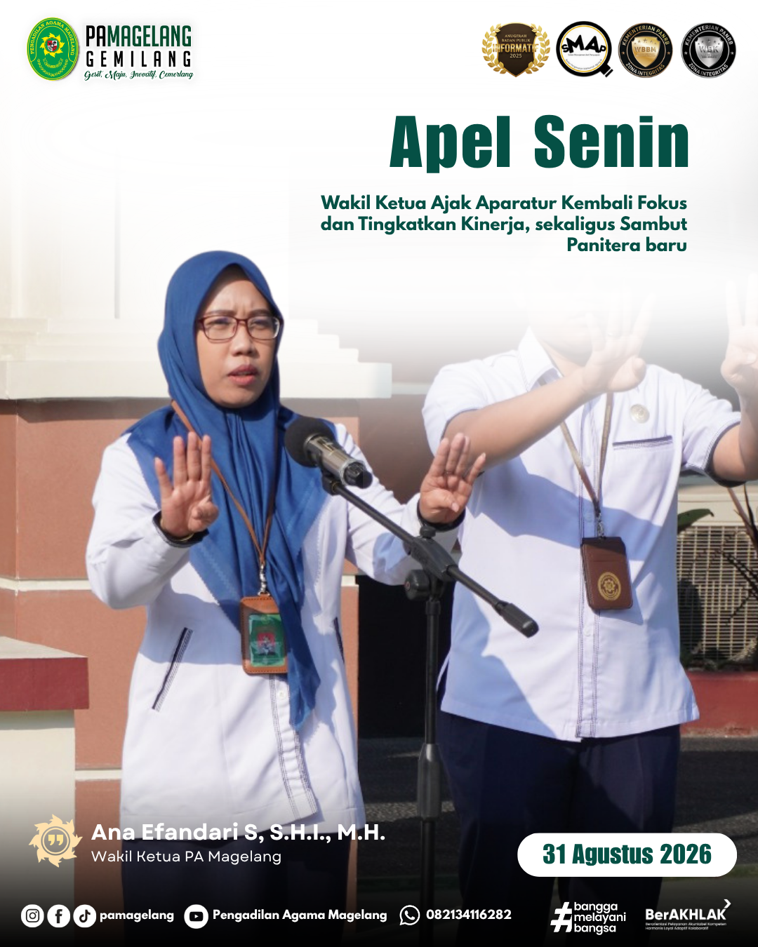 Apel Pagi PA Magelang, Wakil Ketua Ajak Aparatur Kembali Fokus dan Tingkatkan Kinerja, sekaligus Sambut Panitera Baru